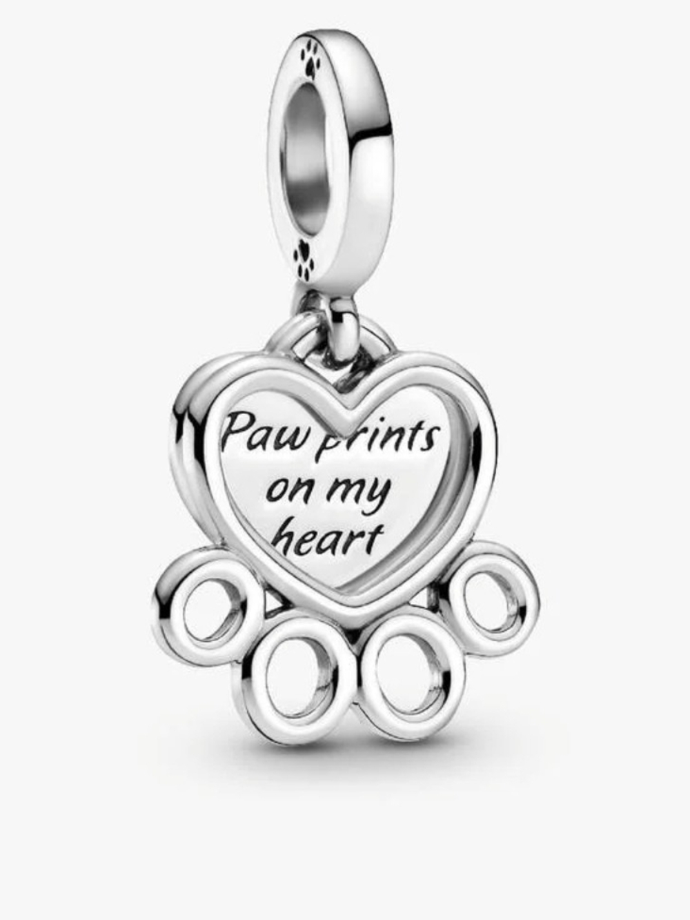 Pandora Paw Prints on My Heart Silver Paw Charm